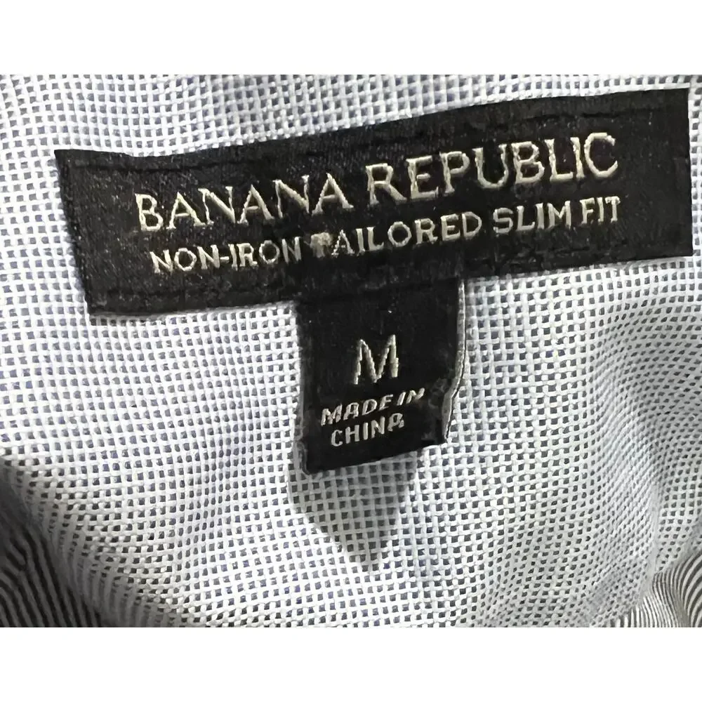 Banana Republic Non-Iron Tailored Slim Fit Shirt Mens Medium Blue Striped Cotton